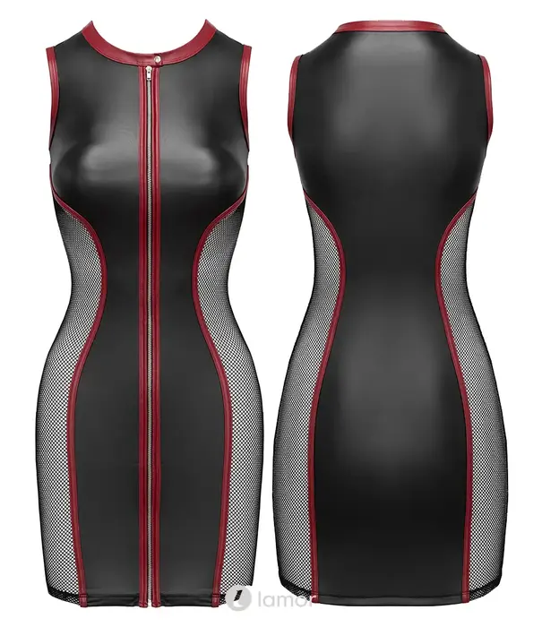 * COTTELLI  Cottelli Party mouwloze minijurk in zwarte matte look met mesh inzetstukken en ritssluiting CC-2719550