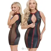 Cottelli Party mouwloze minijurk in zwarte matte look met mesh inzetstukken en ritssluiting CC-2719550