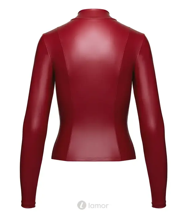 * COTTELLI  Cottelli Party top met lange mouwen in rode matte look met ritssluiting en opstaande kraag CC-2760320