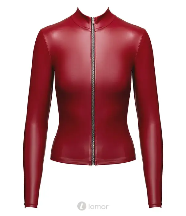 * COTTELLI  Cottelli Party top met lange mouwen in rode matte look met ritssluiting en opstaande kraag CC-2760320