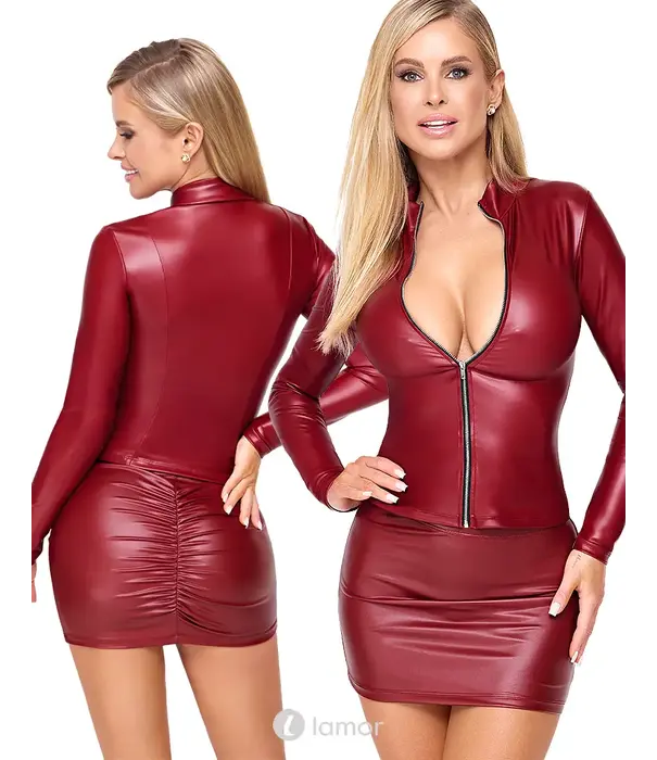 * COTTELLI  Cottelli Party top met lange mouwen in rode matte look met ritssluiting en opstaande kraag CC-2760320