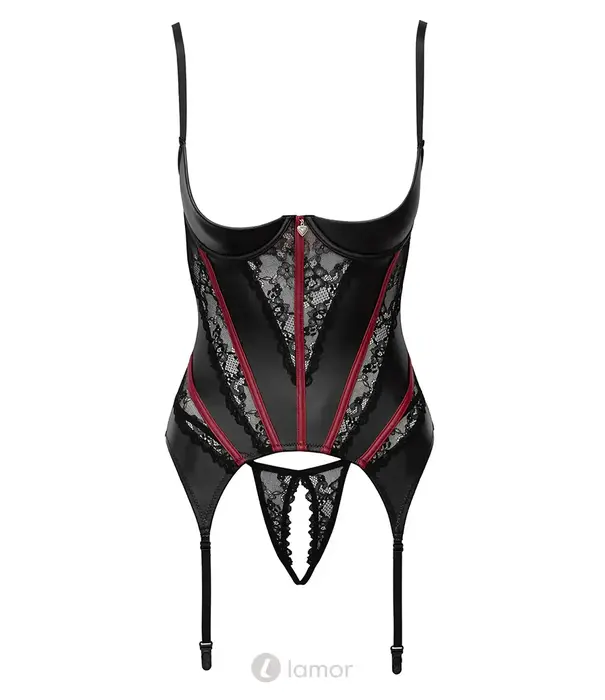 * COTTELLI  Cottelli Lingerie ouvert jarreteltop en kruisloze kanten string in matte look CC-2633299