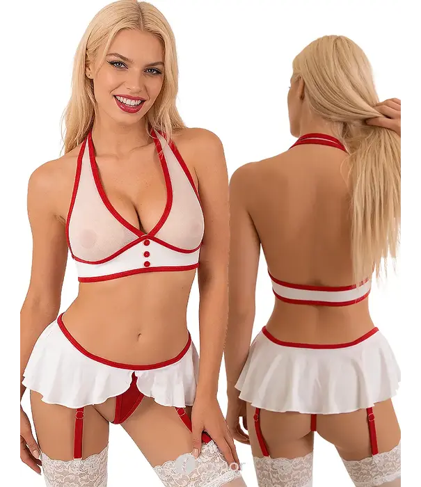 * COTTELLI  Cottelli Costumes 2-delige verpleegster set met haltertop en jarretelrokje CC-2471400