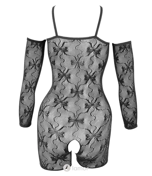 * COTTELLI  Fantasy by Cottelli ouvert catsuit met korte pijpen, armstukken en ruitvormig kant CC-2551926