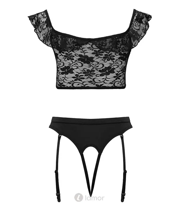 * COTTELLI  Cottelli Costumes serveerster set met kanten top en kruisloze jarretel rio string CC-2471388