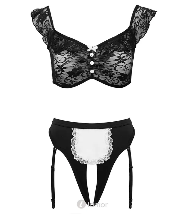 * COTTELLI  Cottelli Costumes serveerster set met kanten top en kruisloze jarretel rio string CC-2471388