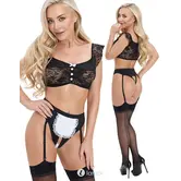 Cottelli Costumes serveerster set met kanten top en kruisloze jarretel rio string CC-2471388
