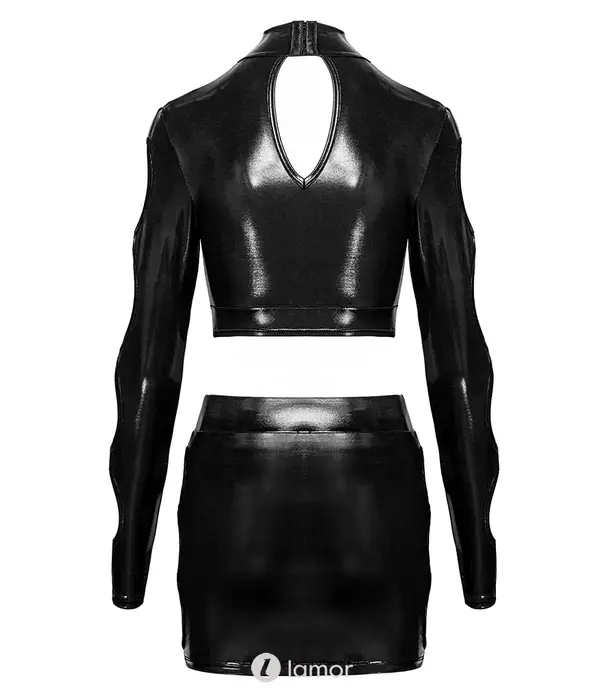 * COTTELLI  Cottelli Party 2-delige wetlook clubwear set met crop top en minirok CC-2260700