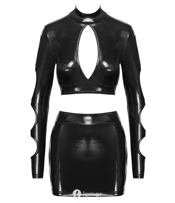 * COTTELLI  Cottelli Party 2-delige wetlook clubwear set met crop top en minirok CC-2260700