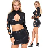 Cottelli Party 2-delige wetlook clubwear set met crop top en minirok CC-2260700