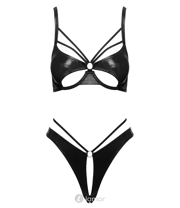 * COTTELLI  Cottelli Lingerie wetlook beugelbeha en open string set met stijlvolle bandjes CC-2215756
