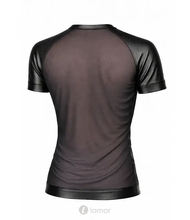 * RFP Regnes Fetish Planet Red Mark heren mesh T-shirt ADDan001 zwart met geperforeerde wetlook schouders en slim fit pasvorm