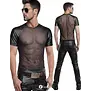 Regnes Fetish Planet Red Mark heren mesh T-shirt ADDan001 zwart met geperforeerde wetlook schouders en slim fit pasvorm