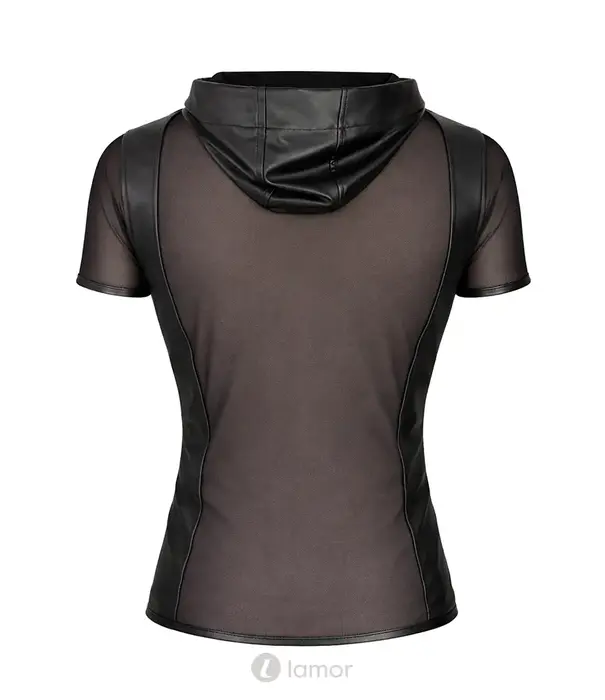 * RFP Regnes Fetish Planet Red Mark heren mesh T-shirt ADGinter001 zwart met capuchon, ritssluiting en wetlook details