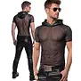 Regnes Fetish Planet Red Mark heren mesh T-shirt ADGuido001 zwart met wetlook capuchon en slim fit pasvorm