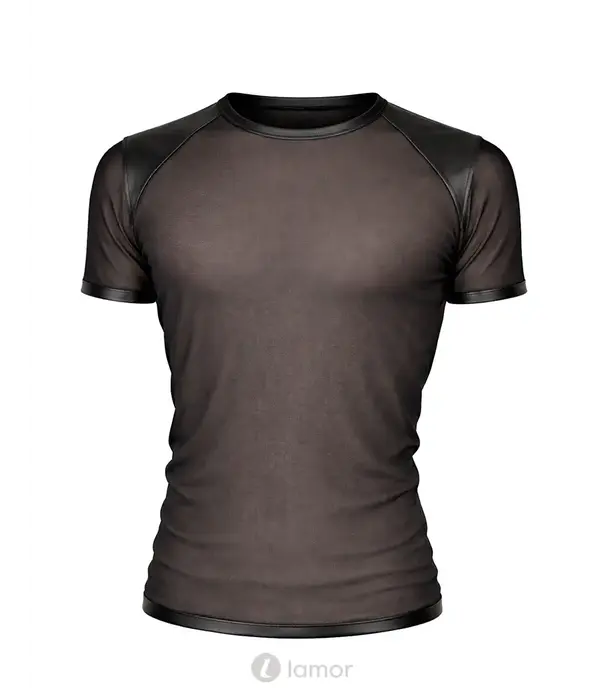 * RFP Regnes Fetish Planet Red Mark heren mesh T-shirt ADJonas001 zwart met wetlook schouders en slim fit pasvorm