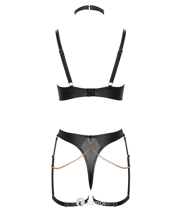 * ABIERTA FINA Abierta Fina beha en jarretelstring set met mesh, matte look en roségoudkleurige details AF2215780