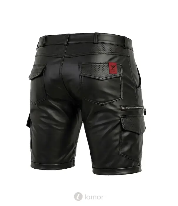* RFP Regnes Fetish Planet Red Mark ADSimone001 wetlook heren shorts zwart met cargozakken en ritsdetails