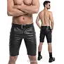 Regnes Fetish Planet Red Mark ADSimone001 wetlook heren shorts zwart met cargozakken en ritsdetails