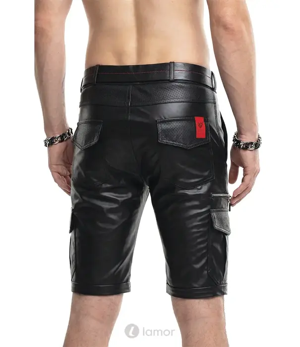 * RFP Regnes Fetish Planet Red Mark ADSimone001 wetlook heren shorts zwart met cargozakken en ritsdetails