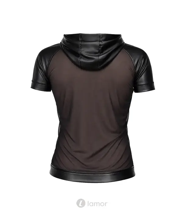 * RFP Regnes Fetish Planet Red Mark heren mesh T-shirt ADMagnus001 met wetlook capuchon zwart