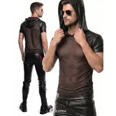 Regnes Fetish Planet Red Mark heren mesh T-shirt ADMagnus001 met wetlook capuchon zwart