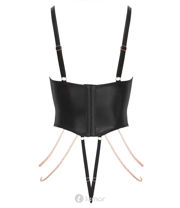 * ABIERTA FINA Abierta Fina wetlook stringbody met beugelcups, vetersluiting en roségoudkleurige details AF2645203