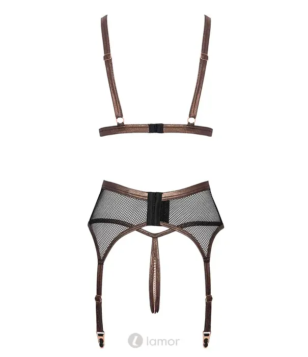 * ABIERTA FINA Abierta Fina 3-delige mesh jarretelset met beha, jarretelgordel en open string AF2215799