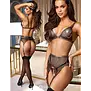Abierta Fina 3-delige mesh jarretelset met beha, jarretelgordel en open string AF2215799