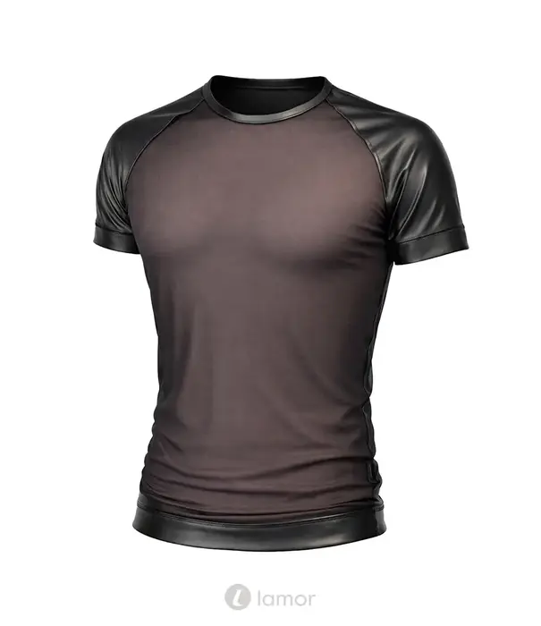 * RFP Regnes Fetish Planet Red Mark ADYans001 heren mesh T-shirt zwart met wetlook afwerking en slim fit