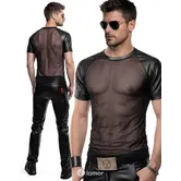Regnes Fetish Planet Red Mark ADYans001 heren mesh T-shirt zwart met wetlook afwerking en slim fit