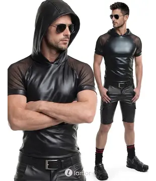 Wetlook heren T-shirt met capuchon zwart, ADSolar001