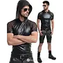 Regnes Fetish Planet Red Mark ADSolar001 wetlook heren T-shirt zwart met mesh mouwen en capuchon