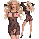 Fantasy by Cottelli ouvert catsuit met korte pijpen, armstukken en ruitvormig kant CC-2551926