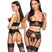 Cottelli 3-delige kruisloze jarretelset met longline bh, jarretelgordel en string CC-2221667