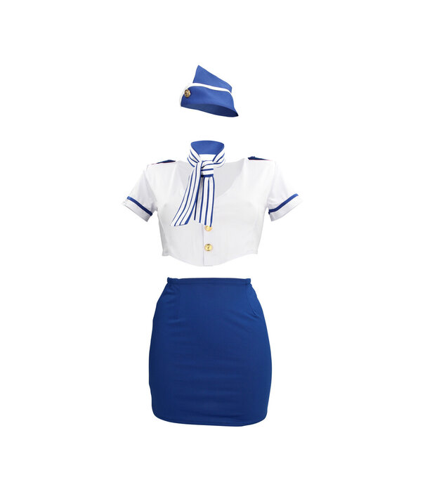 S-Line by Shots Stewardess Kostuum - S/M - Blauw/Wit