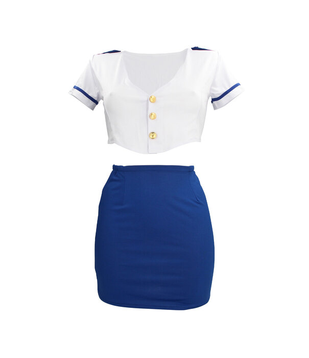 S-Line by Shots Stewardess Kostuum - S/M - Blauw/Wit