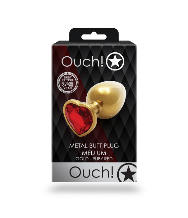 Ouch! by Shots Hartje Gem Buttplug - Medium - Goud/Ruby Rood