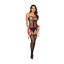 Verpleegster Visnet Bodystocking met Manchet - Één Maat - Zwart/Rood