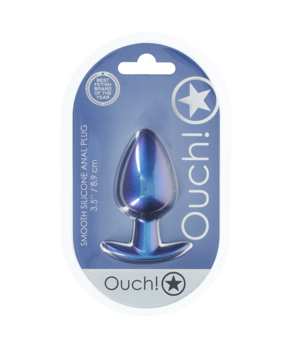Ouch! by Shots Zachte Siliconen Anale Plug - Groot - 3,5 / 8,9 cm - Metallic Blauw