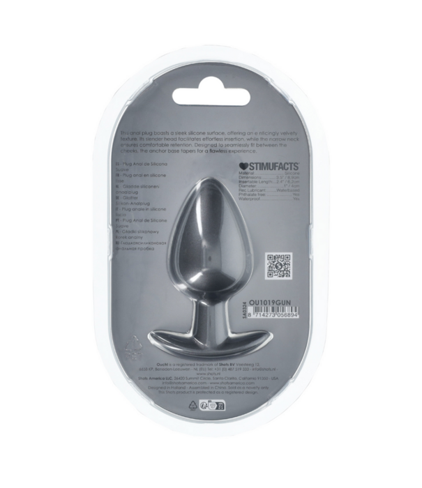 Ouch! by Shots Zachte Siliconen Anale Plug - Groot - 3,5 / 8,9 cm - Gunmetal