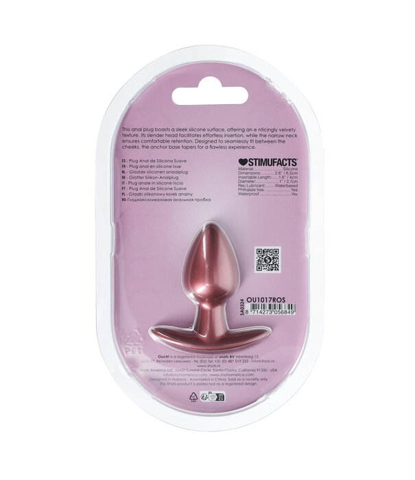 Ouch! by Shots Zachte Silicone Anale Plug - Klein - 2,6 / 6,5 cm - Roségoud