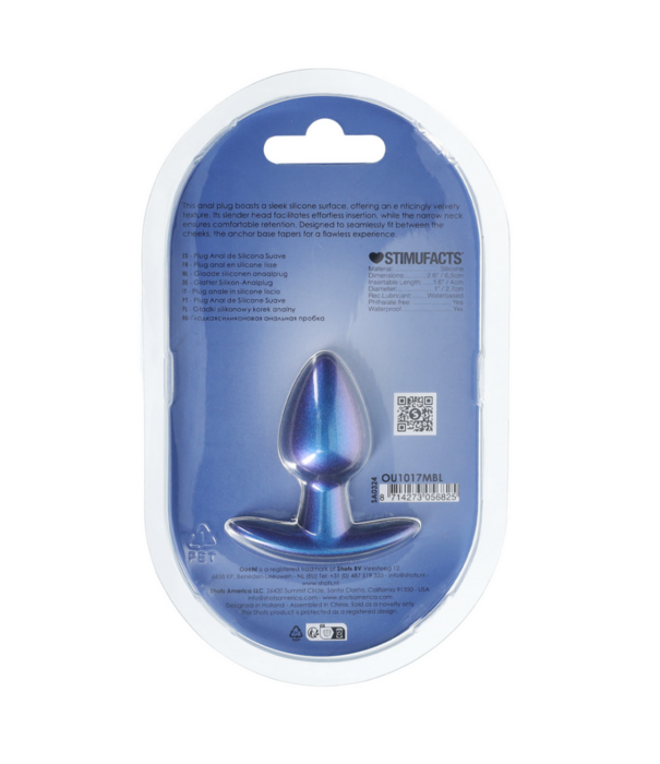 Ouch! by Shots Zachte Siliconen Anale Plug - Klein - 2,6 / 6,5 cm - Metallic Blauw