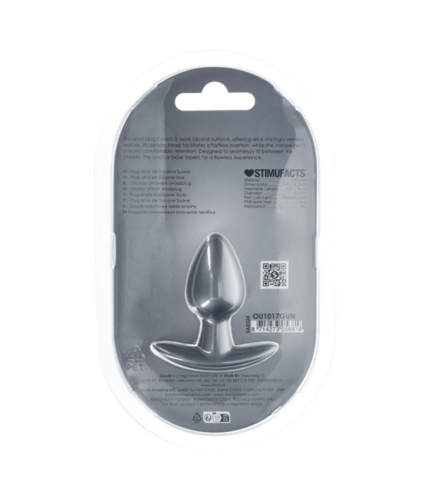 Ouch! by Shots Zachte Siliconen Anale Plug - Klein - 2,6 / 6,5 cm - Gunmetal