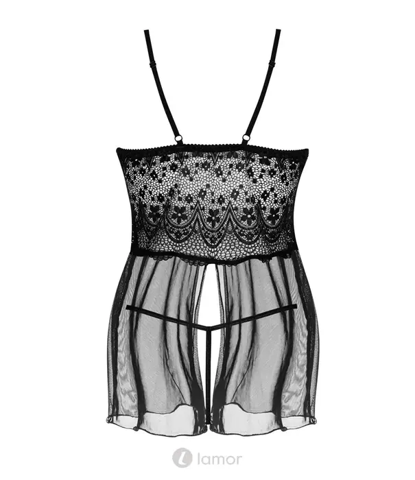 * BEAUTYNIGHT Beauty Night Secret Veil babydoll met kant, tule en string zwart BN10658