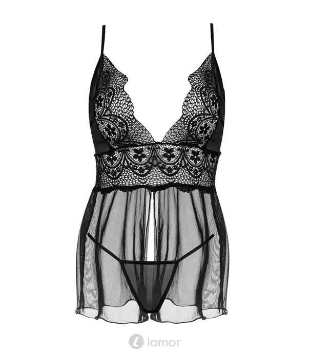 * BEAUTYNIGHT Beauty Night Secret Veil babydoll met kant, tule en string zwart BN10658