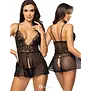 Beauty Night Secret Veil babydoll met kant, tule en string zwart BN10658