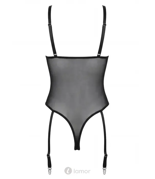 Spalex Line SX1053 body van kant en tule met vetersluiting, beugelcups en jarretelhouders zwart
