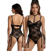 Spalex Line SX1043 body met beugelcups, choker, vetersluiting en jarretelhouders zwart