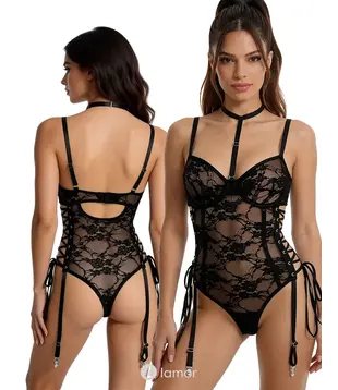 Body met choker zwart, SX1043